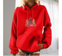 Pull à capuche - LUKCOLOR - Rouge - Manches longues - Femme - Poche avant 5 ans