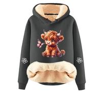 Pull À Capuche Noël Femme Polaire, Sweat Noël Femme À Capuche Imprimé Vache des Highlands Grande Taille, Pull Moche de Noel Femmes Doux et Chaud, Hoodie Épais Christmas Sweat-Shirt Automne Et Hiver