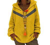 Pull à Capuche Oversize Femme Grande Taille Pull-Over Tricoté Large Grosse Maille Pullover Tricot Chandail Manche Longue Hiver Joli Ample Chaud Épais Jaune L