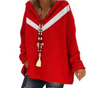 Pull à Capuche Oversize Femme Pulls Femme Grande Taille Pull-Over Tricoté Femme Large Pull Grosse Maille Femmes Pullover Pull Tricot Chandail Manche Longue Hiver Joli Grand Ample Chaud Épais Rouge L