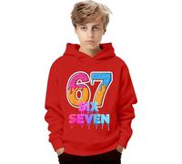 Pull à capuche pour enfants 67 Six Seven à manches longues pour les vacances, rétro, avec chiffres, pulls décontractés pour filles, Rouge, 5-6 ans