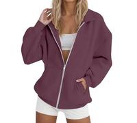 Pull à capuche pour femme - Avec capuche - Rouge - Hiver - Veste chaude à capuche - Veste polaire - Fermeture éclair - Veste de survêtement légère - Surdimensionnée - Tenue d'automne - Veste de
