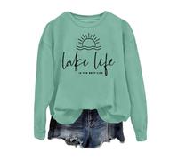 Pull à capuche pour femme avec inscription « Fashion is The Life » - Manches longues et col rond, Vert menthe., L