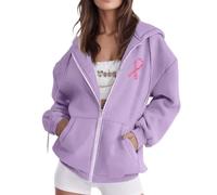 Pull à Capuche pour Femme avec prévention mensuelle du Cancer du Sein, Fermeture éclair, Manches Longues, Poche, Cordon de Serrage, Pull à Capuche de Sport en Polaire décontracté, Robe Vetement