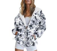 Pull à capuche pour femme de couleur unie avec grandes poches tunique à manches longues mignon ample Y2K vêtements d'automne pull d'hiver chaud en polaire zippée sweatshirt de sport, gris, XL