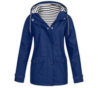 Pull à capuche pour femme Imperméable Imperméable Poches solides Veste zippée Entraînement Coupe-vent Veste de pluie pour l'extérieur Veste d'hiver pour femmes en pierre ondulée, bleu, L