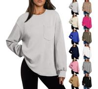 Pull à capuche pour femme - Pull texturé de couleur unie - Col rond - Avec poche poitrine - Décontracté - Ample - Tricot jacquard - Manches longues - Col rond