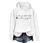Pull à capuche pour femme - Sweat à capuche pour femme - Pour la Saint-Valentin - Imprimé cœur - Life Is Better - Mignon - Manches longues - Doux - Pull d'hiver à capuche - Vêtements de sport - Cadeau