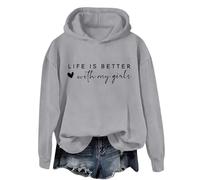 Pull à capuche pour femme - Sweat à capuche pour femme - Pour la Saint-Valentin - Imprimé cœur - Life Is Better - Mignon - Manches longues - Doux - Pull d'hiver à capuche - Vêtements de sport - Cadeau