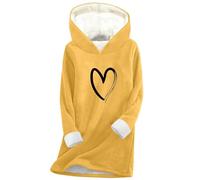 Pull à capuche pour femmes-Sweat-shirt à capuche doublé polaire d'hiver pour pull confortable manches longues vêtement d'extérieur doux décontracté chaud mode automne tenue détente quotidienne (Yello