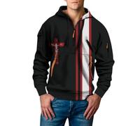 Pull à capuche pour homme avec demi-fermeture éclair, patchwork bicolore