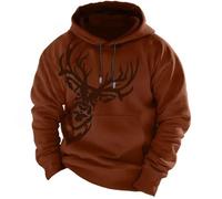 Pull à capuche pour homme avec impression 3D de cerf de chasse en forêt - Sweatshirt à manches longues avec cordon de serrage - Tops imprimés numériquement pour Noël, carnaval, style décontracté, O