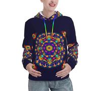Pull à capuche tendance pour femme avec imprimé mandala - Automne et hiver, Noir , S