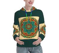 Pull à capuche tendance pour femme avec imprimé mandala - Doux - Automne et hiver, Noir , XL
