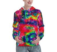 Pull à capuche tendance pour femme avec imprimé tie-dye coloré pour l'automne et l'hiver, Noir , M