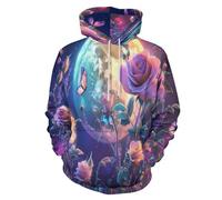 Pull À Capuche Unisexe 3D pour Adulte, Rêve Lune Fleurs Imprimé Hoodie Homme Femme, Mode Papillon Sweat Décontracté Pull avec Poches, Manches Longues Manteau De Sport