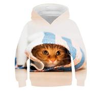 Pull À Capuche Unisexe 3D pour Enfant,3D Chat Enfants Sweats À Capuche À Manches Longues Chat Pulls Pull Hauts Blouse Pull Automne Garçons Vêtements Pull-100Cm