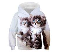 Pull À Capuche Unisexe 3D Pour Enfant,Animaux Chat 4-14 Ans Enfants Garçons Filles À Manches Longues Impression 3D Sweat À Capuche Enfants Mode Sweats À Capuche Hauts Vêtements D'Automne-130 Cm