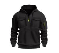 Pull à capuche zippé 1/4 avec poche zippée en polaire avec cordon de serrage à manches longues pour homme Coupe ample Décontracté Classique Mode Travail Sweat à capuche pour l'automne et l'hiver