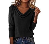 Pull à col bénitier pour femme - Pull tendance en tricot fin à col en V - Grande taille - Pull habillé et décontracté pour sortir - Tricot printemps à manches longues - Pull élégant de w nd, Noir