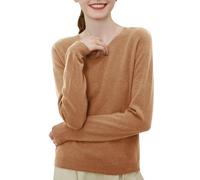 Pull à col en V 100 % laine pour femme - Automne et hiver - Couleur unie - Manches longues - Chaud - Doux - Uni - Pull en tricot - Coupe ample - Haut basique à superposer, kaki, 42
