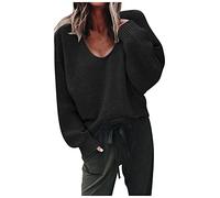 Pull à col en V Doux et Chaud pour Femmes Haut Confortable à Manches Longues léger Sweat décontracté Mode Couleur Unie Pull Imperméable Femmes