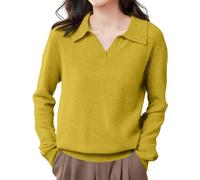 Pull à col en V pour femme, col polo uni, manches longues, tuniques | Pull d'hiver pour femme - Style décontracté - Col en V - Col en V - Tricot - Tunique