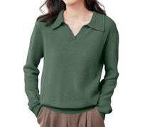 Pull à col en V pour femme, col polo uni, manches longues, tuniques | Pull d'hiver pour femme - Style décontracté - Col en V - Col en V - Tricot - Tunique