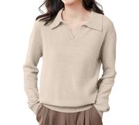 Pull à col en V pour femme, col polo uni, manches longues, tuniques | Pull d'hiver pour femme - Style décontracté - Col en V - Col en V - Tricot - Tunique