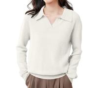 Pull à col en V pour femme, col polo uni, manches longues, tuniques | Pull d'hiver pour femme - Style décontracté - Col en V - Col en V - Tricot - Tunique