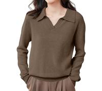 Pull à col en V pour femme, col polo uni, manches longues, tuniques | Pull d'hiver pour femme - Style décontracté - Col en V - Col en V - Tricot - Tunique