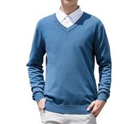 Pull à col en V pour homme, décontracté et léger en tricot de couleur unie, pull en tricot à manches longues, doux au toucher, extensible, classique, respirant, confortable, Bu2., L