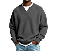 Pull à col en V pour homme en tricot texturé à manches longues | Haut de travail décontracté pour homme, chemise en tricot thermique doux, coupe surdimensionnée, sans capuche