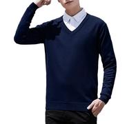 Pull à col en V pour homme, pull en tricot de couleur unie, pull à manches longues, doux au toucher, maille extensible, pull classique décontracté, léger, tricoté, haut respirant et confortable, BU1