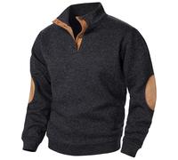Pull à col en V pour homme - Pull en tricot patchwork décontracté à manches longues - Sweat-shirt tendance à col montant - Sweatshirt vintage boutonné - Pull d'hiver chaud, Noir , M
