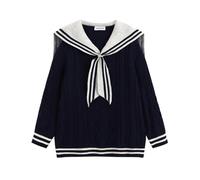 Pull à col marin japonais Lolita Kawaii mignon pulls doux amples décontractés en tricot torsadé à manches longues, bleu marine, Taille XL