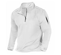 Pull à col montant à fermeture éclair 1/4 pour homme, pull à col montant de couleur unie, pull quotidien simple et décontracté, pull tendance à manches longues avec poche pour bras, blanc, L