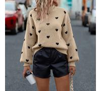 Pull à col montant avec motif cœur, épaules tombantes, manches longues, tricot, pull pour l'automne et l'hiver L,M,S,XL,XSCœurÉtoffe