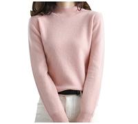 Pull à col montant pour femme - Col roulé - Col montant - Pull court en tricot - Couleur unie - Pour entraînement en plein air - Cadeau de Noël, rose, XXL