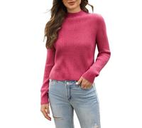 Pull à col montant pour femme - Col roulé - Manches longues - Doux - Pour intérieur et extérieur - Cadeau de Noël, rose vif, XXL