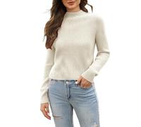 Pull à col montant pour femme - Col roulé - Manches longues - Doux - Pour intérieur et extérieur - Cadeau de Noël, beige, XXL