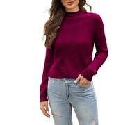 Pull à col montant pour femme - Col roulé - Manches longues - Doux - Pour intérieur et extérieur - Cadeau de Noël, bordeaux, XL