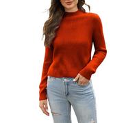 Pull à col montant pour femme - Col roulé - Manches longues - Doux - Pour intérieur et extérieur - Cadeau de Noël, Orange, XXL