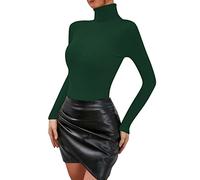 Pull à col montant pour femme - Couleur unie - Col roulé - Pour intérieur et extérieur - Cadeau de Noël, Vert, XL