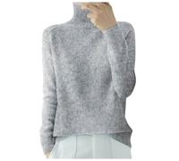 Pull à col montant pour femme - Couleur unie - Fermeture éclair - Mélange d'alpaga - Coupe ample - Pour temps froid - Col roulé - Confortable et épais, gris, M