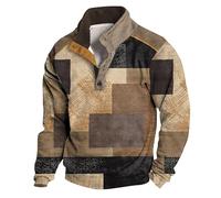 Pull à col montant pour homme à 1/4 bouton, pull vintage de couleur contrastée, pull classique décontracté, pull tendance à coupe ample sans poche à l'automne, kaki, S
