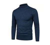 Pull à col montant pour homme - Coupe ajustée - Couleur unie - Pull en tricot - Décontracté - Tendance d'affaires - Confortable, Marine, M