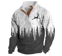 Pull à col polo à manches longues décontracté pour homme - Pull de Noël tricoté tendance - Col montant - Pull amusant à boutons - Pull de sport en polaire chaud, Noir , 4X-Large