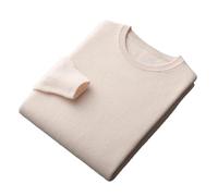 Pull à col rond 100 % laine mérinos pour homme Couleur unie Sans couture Pull basique, beige, M