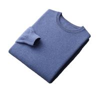 Pull à col rond 100 % laine mérinos pour homme Couleur unie Sans couture Pull basique, bleu, M